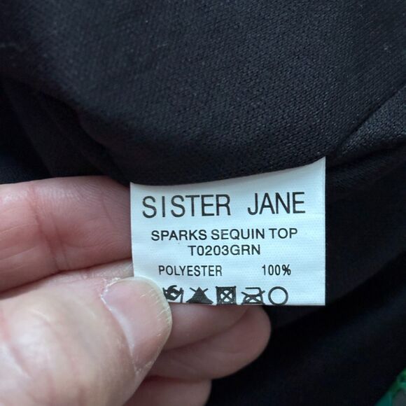 Sister Jane Sequin Boxy Crop Top Women's Medium Green Black Mermaid Concert - Picture 6 of 9